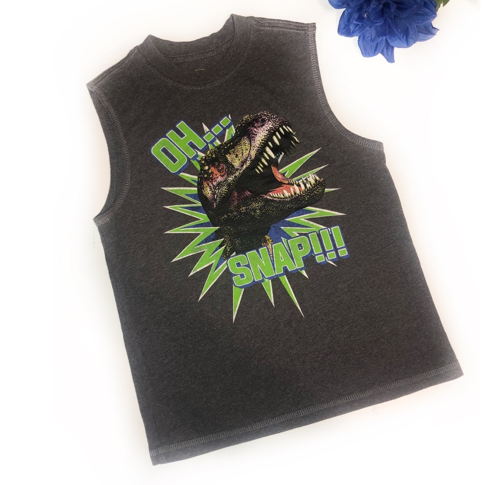 FADED GLORY SIZE 8 GRAY “OHH…SNAP!” DINOSAUR MUSCL